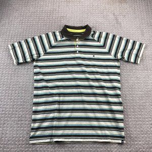 Hurley Polo Shirt Men XXL White Brown Blue Green Striped Casual Golf 1/4 Button